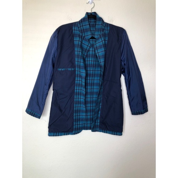 Vintage Eddie Bauer Plaid Blazer 100% Cotton Blue Green Career Preppy Jacket | M - Picture 4 of 16